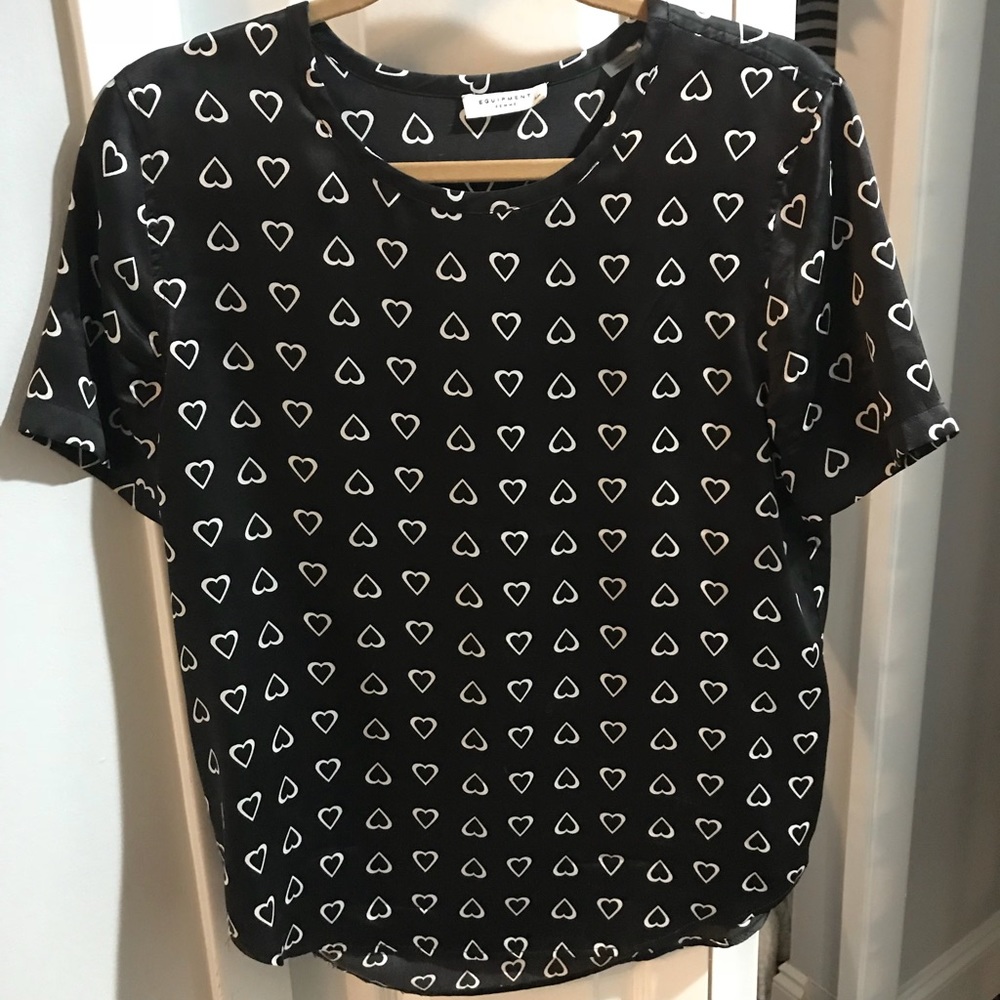Ladies black short sleeve top with white hearts